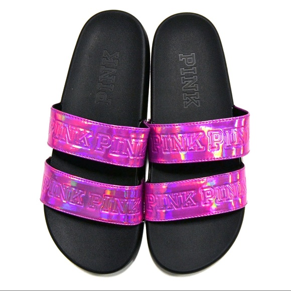 PINK Victoria's Secret Shoes | Holographic Pink Vs Double Strap Slides | Poshmark